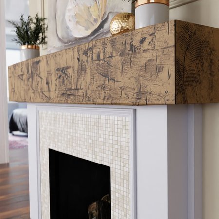 Ekena Millwork Hand Hewn Faux Wood Fireplace Mantel, NaturaL x 4"D x 84"W MANUHH04X04X84NG